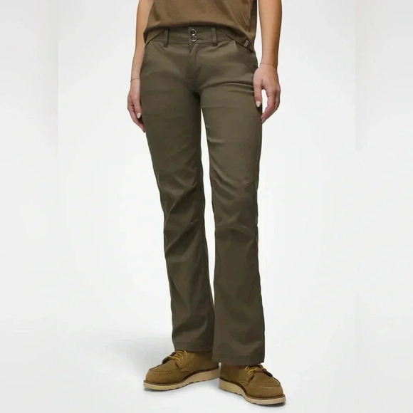 Prana Halle Roll Up Hiking Pants Size 4 Army Green Low Rise Bootcut Nylon UPF 50 - Picture 1 of 11